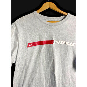 Vintage Nike T Shirt Size M Y2K Spell Out Stripe Center Swoosh Chest Street Wear